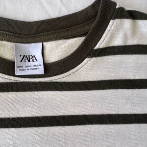 Zara Striped Ivory/Green Basic Tee
